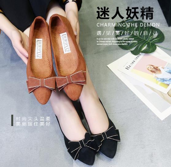 Giày búp bê đính nơ da lộn dành cho nữ