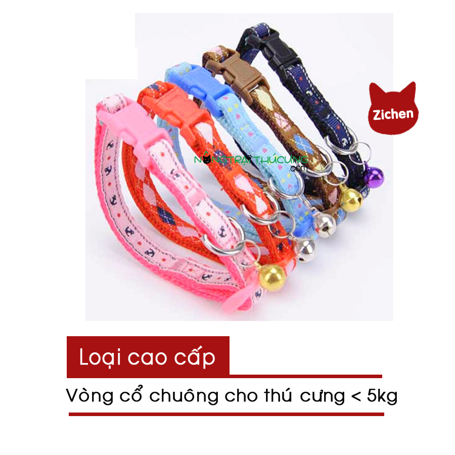 Vòng cổ dây vải có chuông Zichen cho thú cưng dưới 5kg - Giao mẫu ngẫu nhiên -