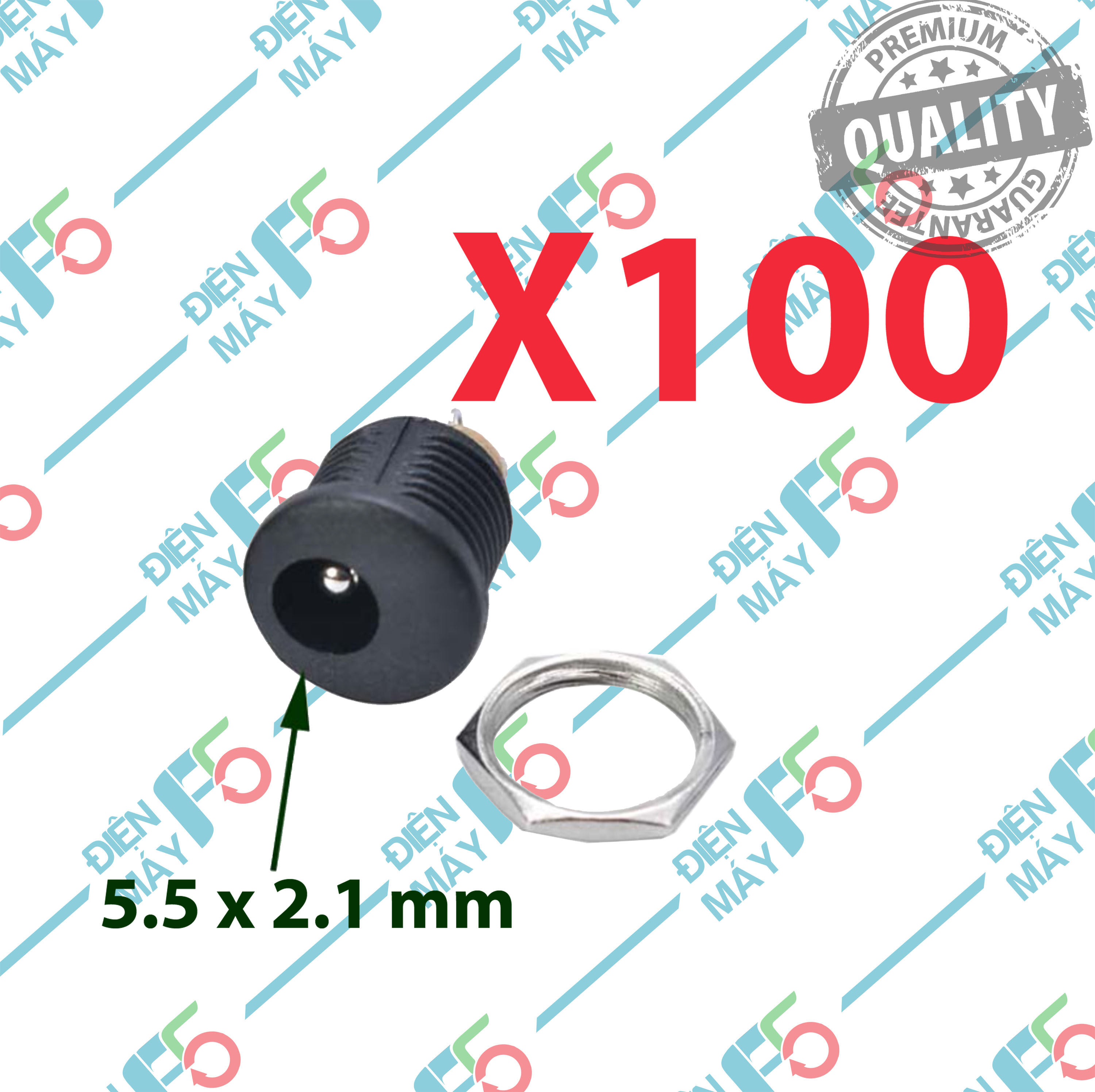 Dmf5 combo 100 giắc , jack sạc dc, giắc cái size 5.5x2.1mm, lỗ khoan 10mm