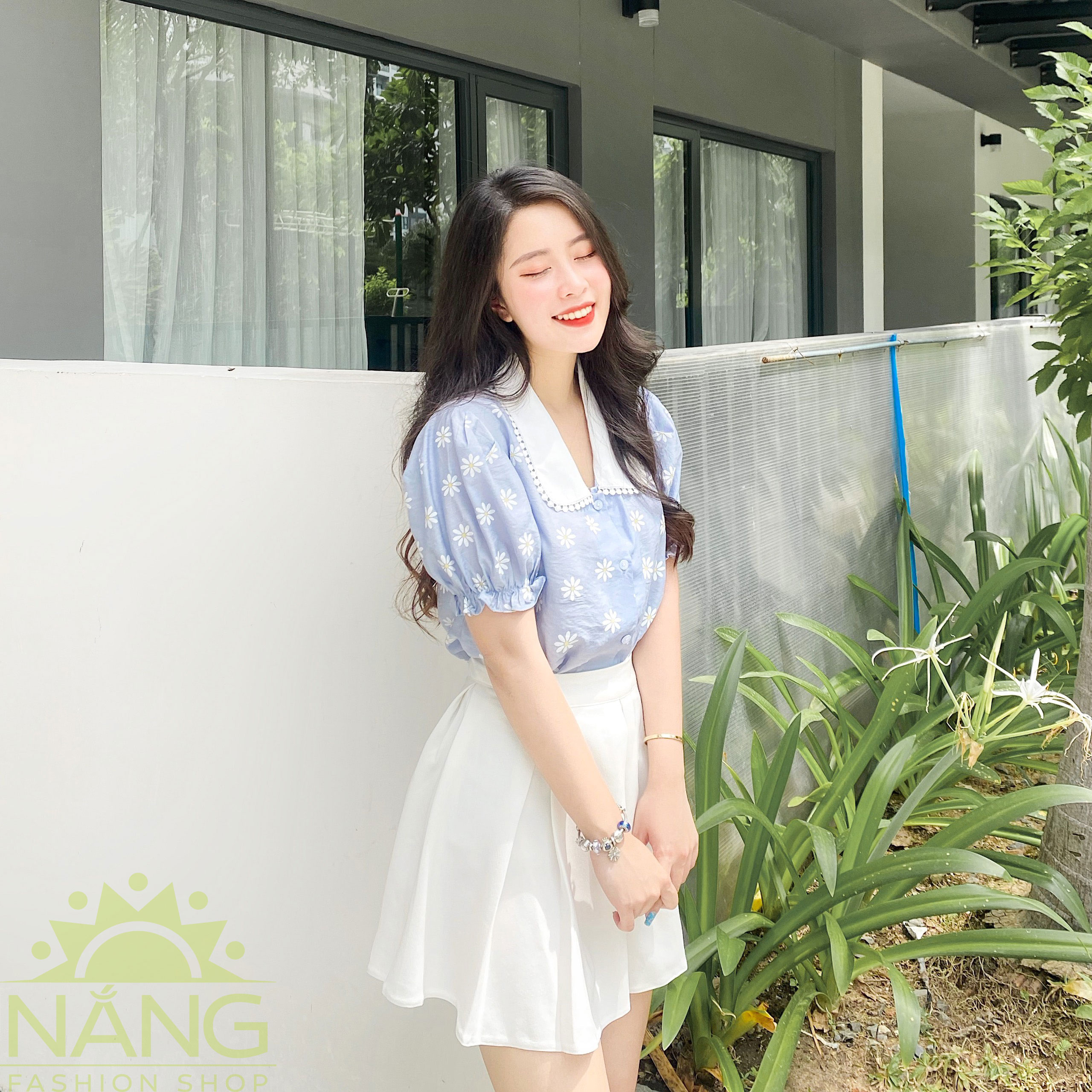 ÁO SƠ MI NỮ CÔNG SỞ CỔ SEN HOA CÚC MS91
