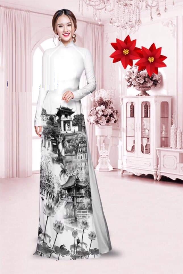 Set Áo Dài Cách Tân Hoa Nổi Thêu 3D Dáng Dài Có Size To NGOCTRANSHOP - NT2098