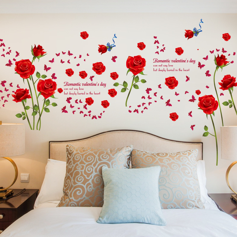 Decal dán tường HOA HỒNG ĐỎ 9195 Sticker Tranh Dán Tường -Decal dán tường cây xanh