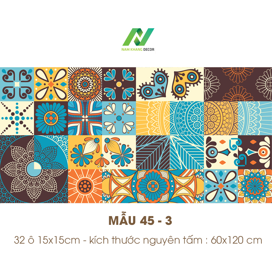 [HCM]Decal gạch bông Set 32 ô 15cm - NK45 (60x120cm)