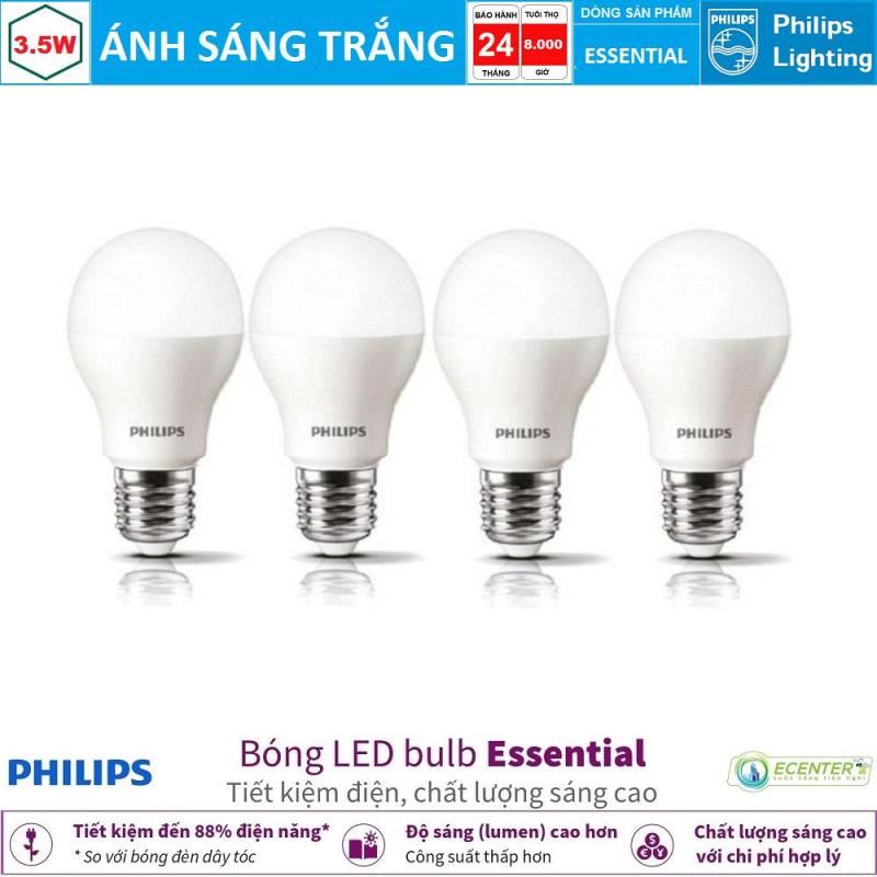 ( Bộ 4 ) Bóng LED Bulb Philips Essential 3.5W E27 ( Ánh sáng trắng )