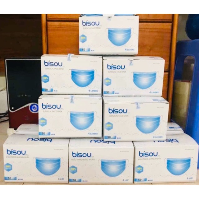 KHẨU TRANG Y TẾ BISOU HÀNG 4 LỚP KHÁNG KHUẨN HỘP 50 CÁI