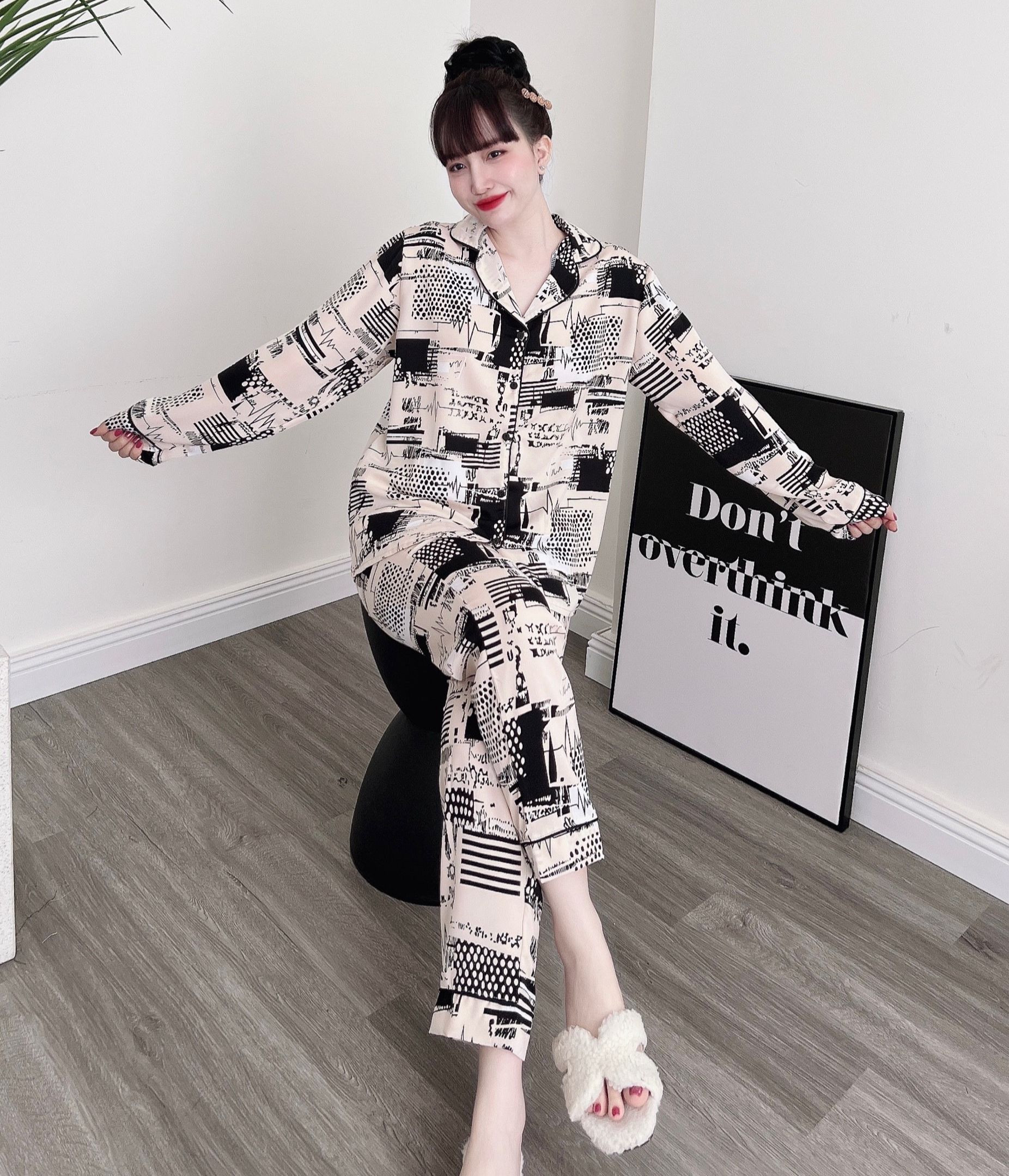 Đồ bộ nữ bigsize quần dài tay dài mặc nhà chất lụa mango mặc  mùa hè mềm mát