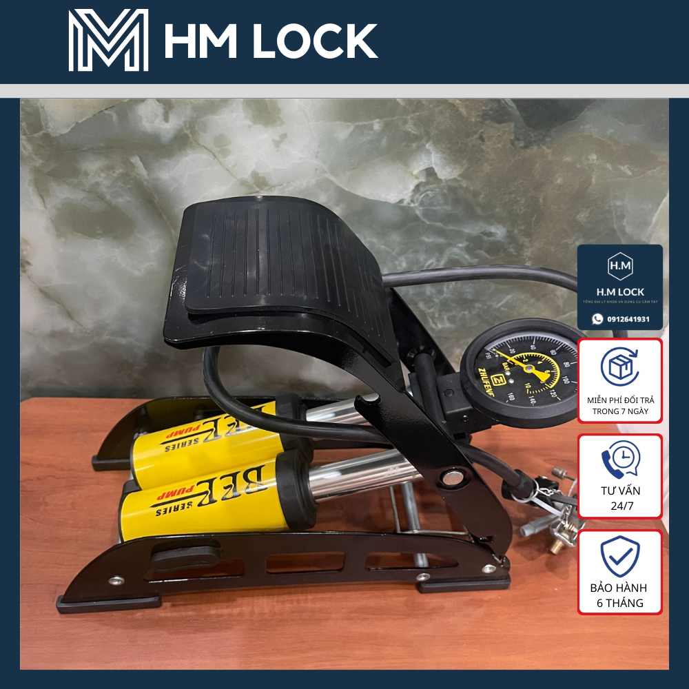 BƠM XE ĐẠP CHÂN BEE 2 PISTON - CHUYỀN DÙNG BƠM XE MÁY, OTO - HÀNG CHÍNH HÃNG - HM LOCK