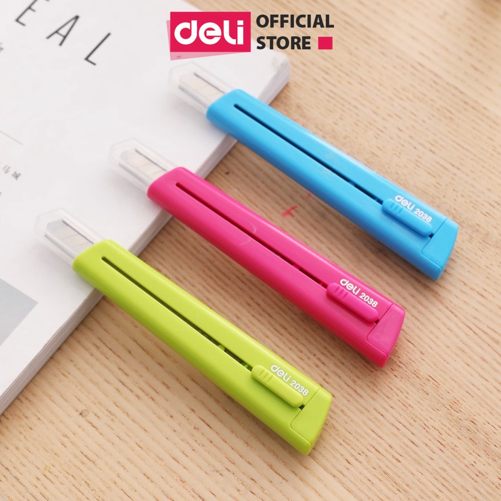Dao rọc giấy có nắp đậy deli - e2038