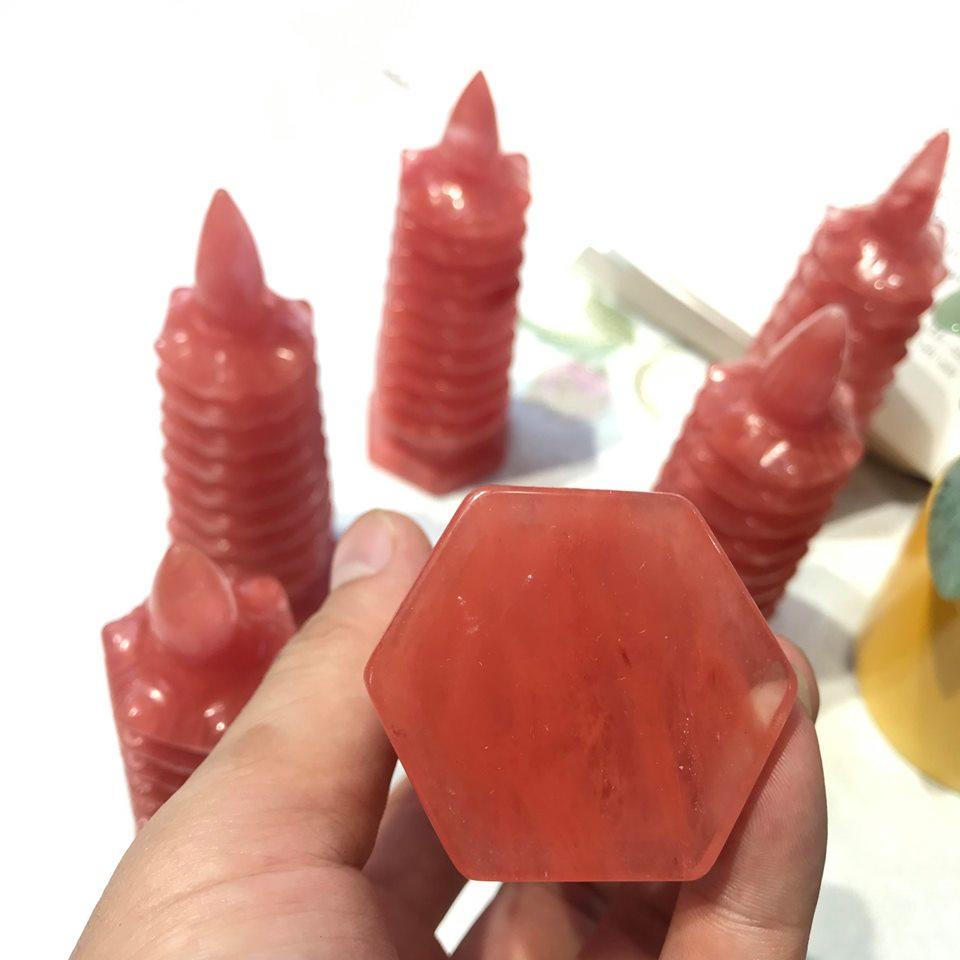 Tháp văn xương đá núi lửa đỏ cao 12,5cm