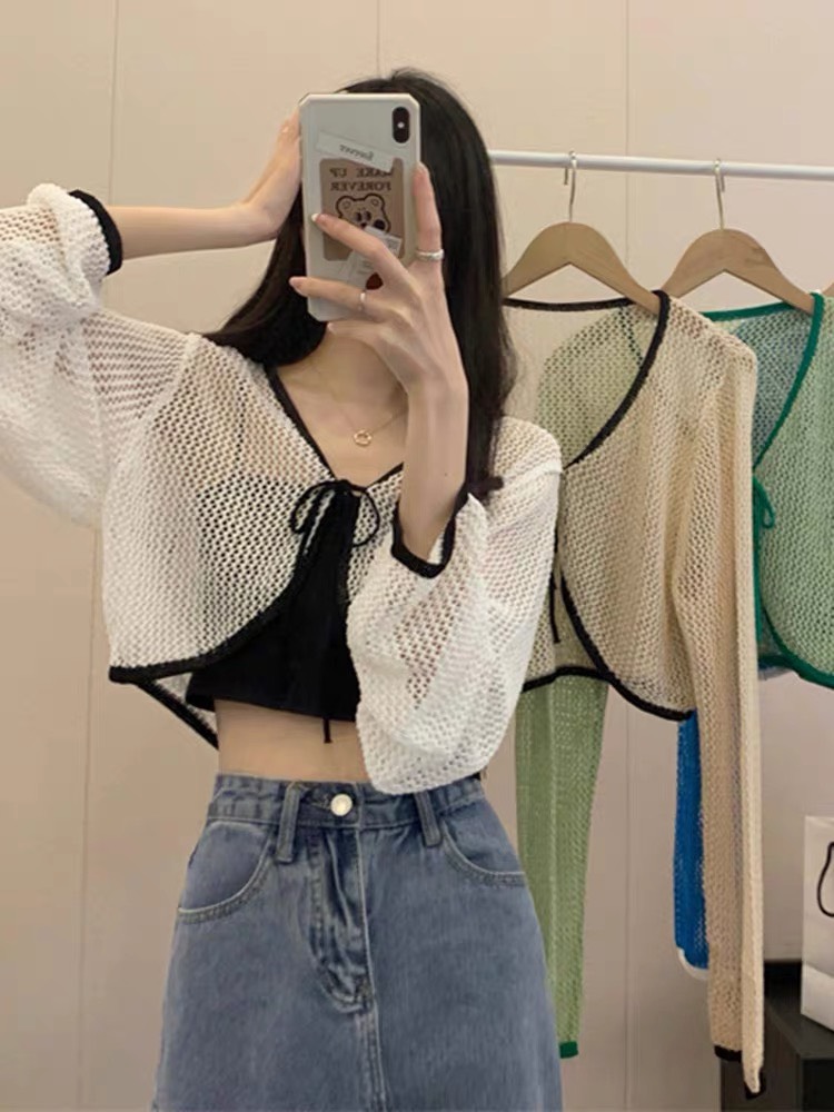 Áo Khoác Len Lưới Dây Buộc Cực Xinh