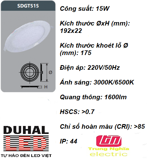 ĐÈN LED PANEL ÂM TRẦN 15W DUHAL - KDGT515