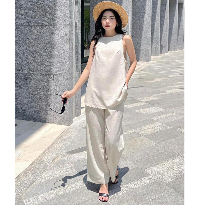 Áo kiểu dáng yếm Linen Hàn Premium xẻ lưng cúc bọc trẻ trung xin xò có 4 màu lựa chọn