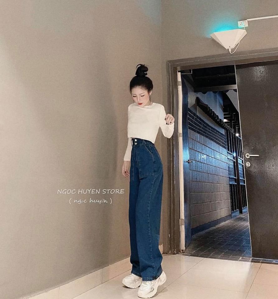 BAGGY JEANS 2 NÚT ỐNG RỘNG