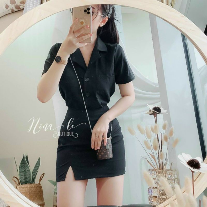 [HCM]SET ÁO VEST CHÂN VÁY XẺ TÀ