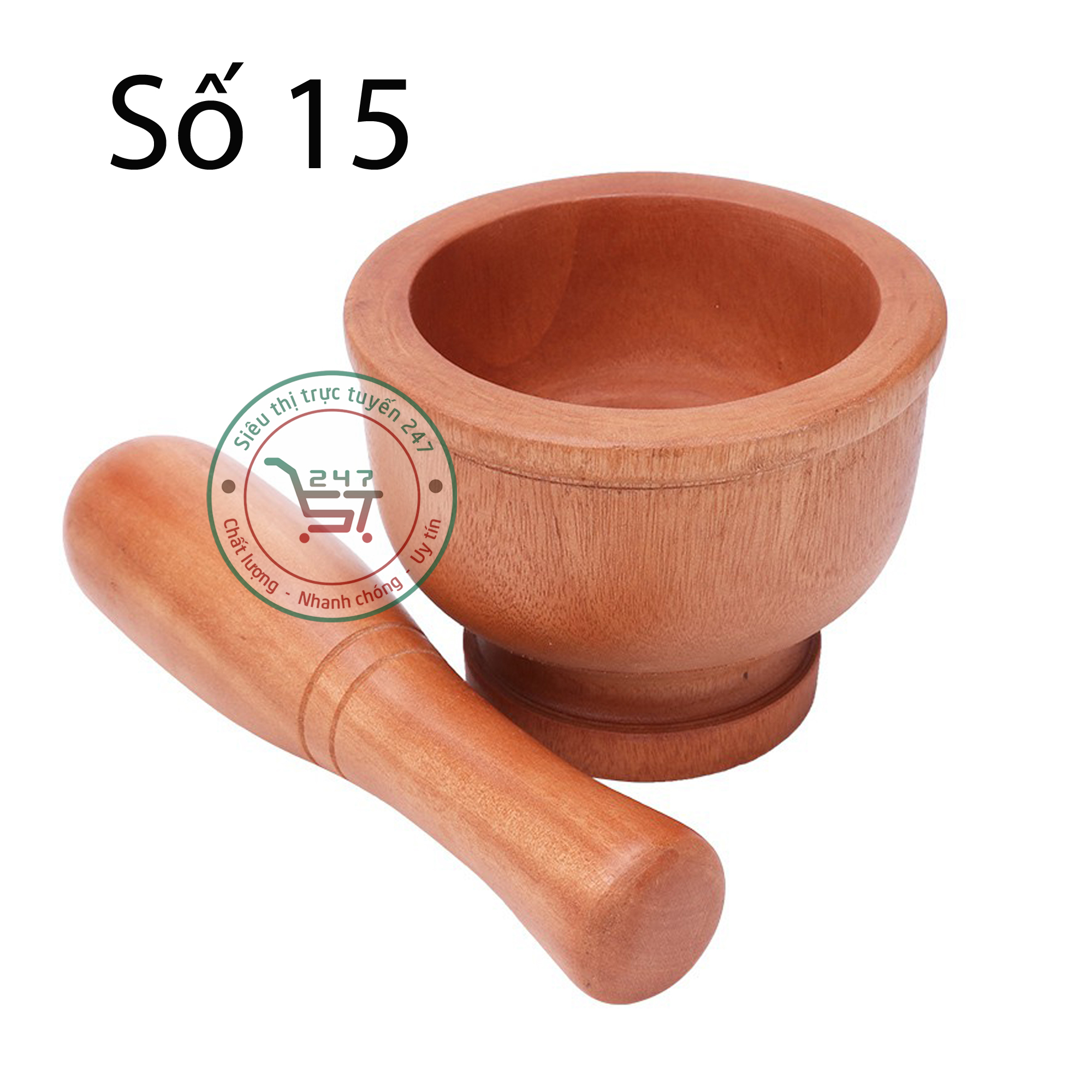 Bộ cối chày gỗ đâm tiêu giã tỏi đa năng nhiều size 13-19 tiện lợi