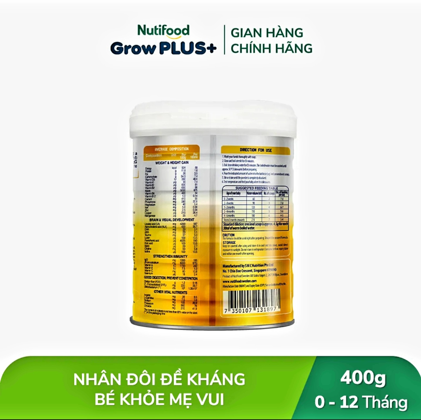 (Expiration Date February 2027) Nutifood Growplus 0+ Golden Colostrum 400g.
