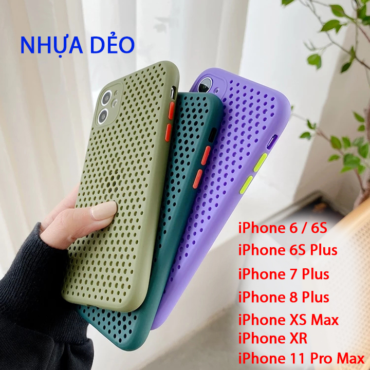 Ốp lưng iPhone NHỰA DẺO dạng lưới [Lỗ tròn] tản nhiệt / Ốp lưng ip6s Plus, iPhone 7 Plus, iPhone 8 Plus, iPhone XS Max, iPhone 11 Pro Max / Case iPhone