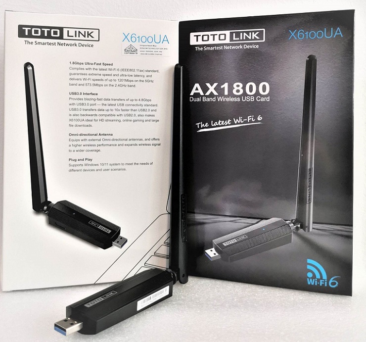 Cạc mạng thu wifi không dây usb totolink x6100ua wifi 6 chuẩn ax băng tần kép ax1800