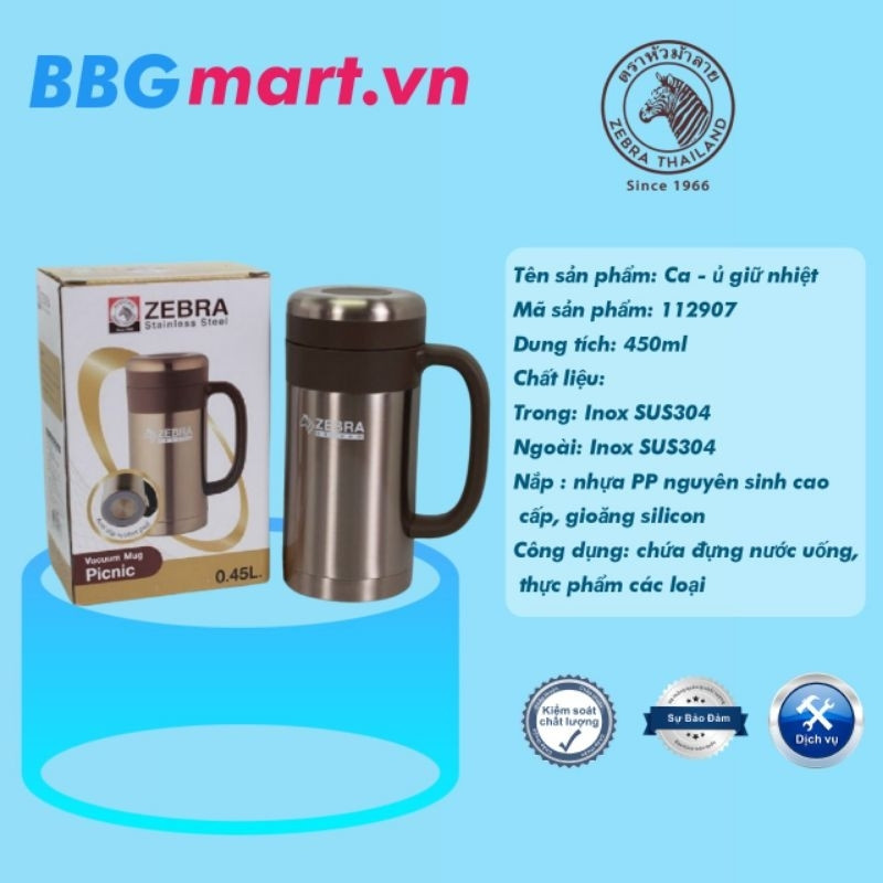 Ca giữ nhiệt inox có quai 450ml zebra 112907
