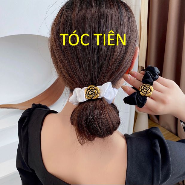 Dây Cột Tóc Đính Hoa Trà Phụ Kiện Tóc Tiên