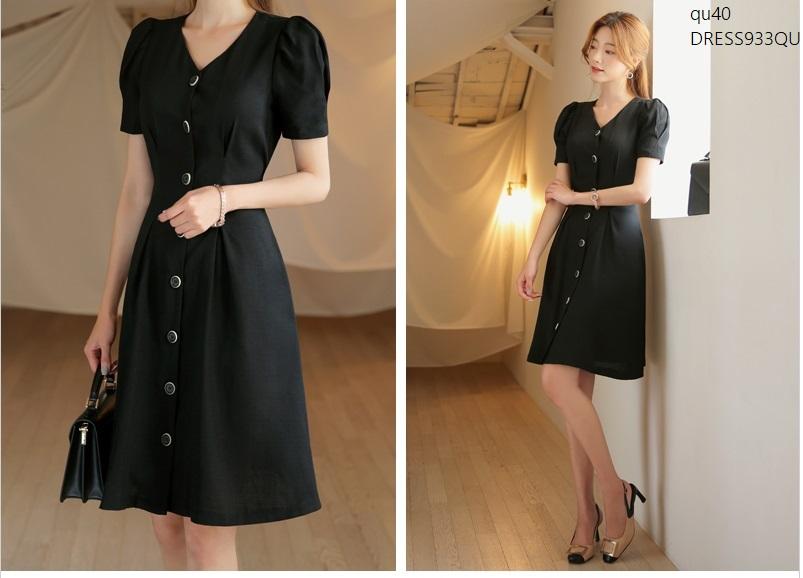 DRESS933QU ĐẦM XÒE CỔ TIM PHỐI NÚT