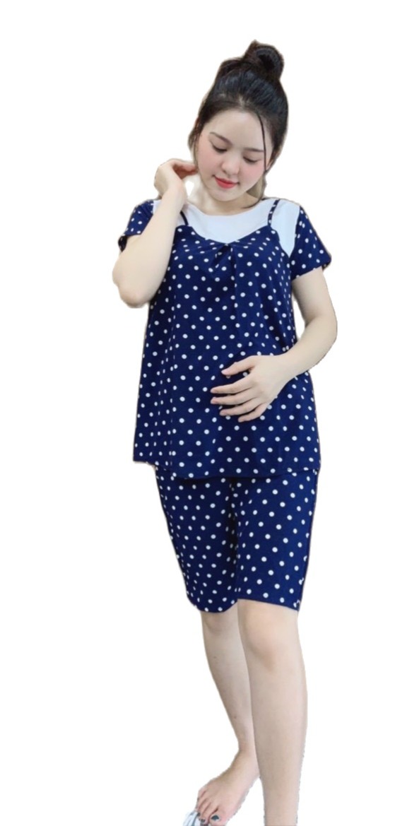 bộ đồ bầu lửng đẹp-bộ đồ bầu chấm bi thời trang
