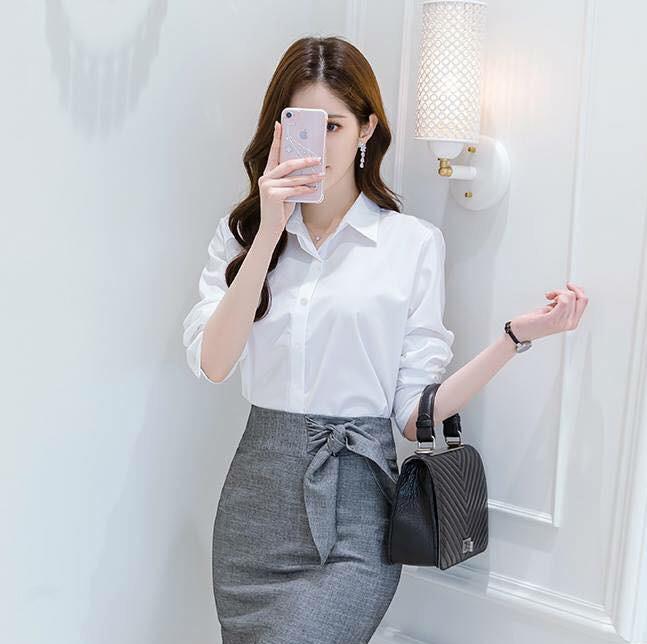 Combo 2 sơ mi Nữ trắng + Nữ xanh nhạt trẻ trung