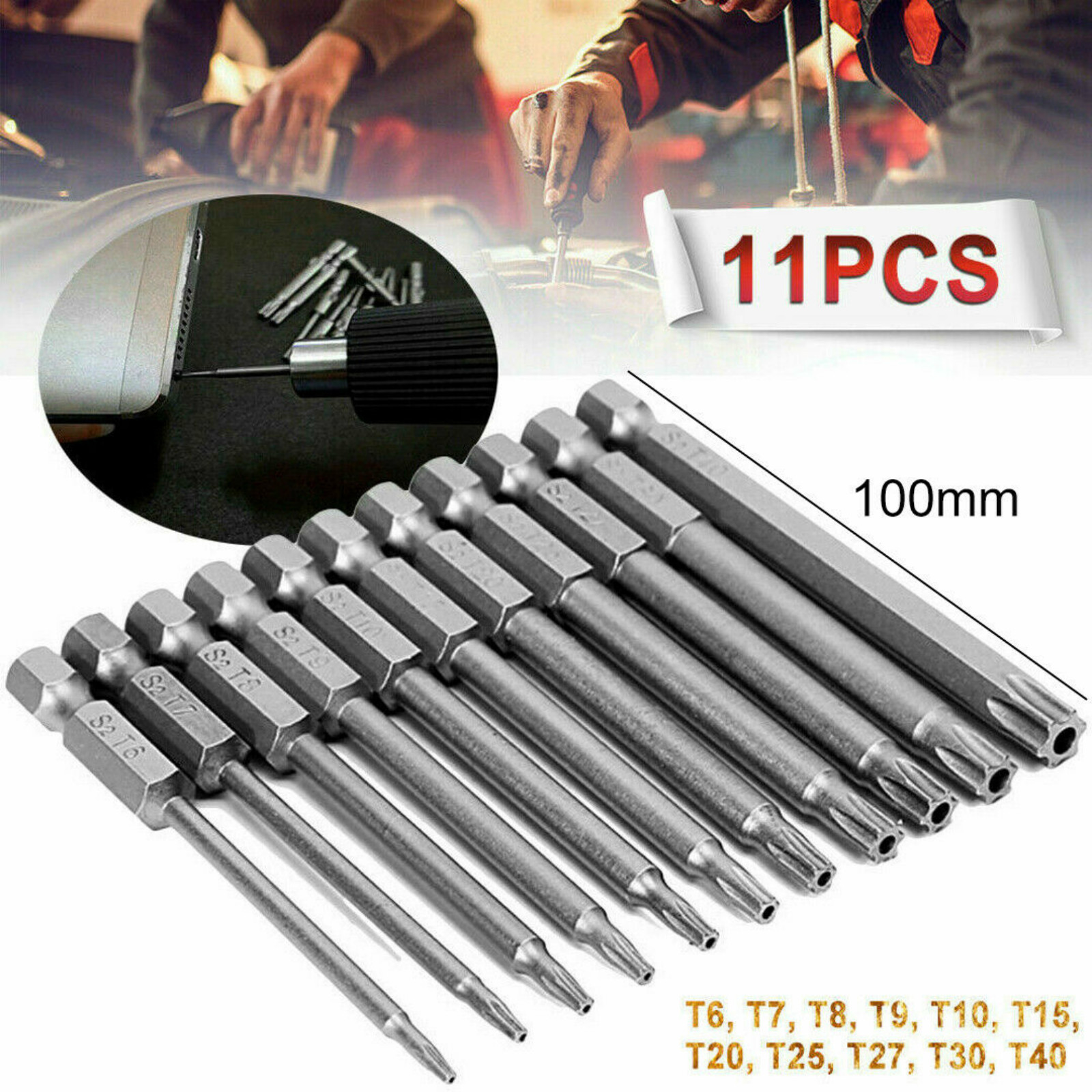 Bộ mũi vít hoa thị có lỗ dài từ 50-75-100 chân lục giác thép s2 nhiều kích thước