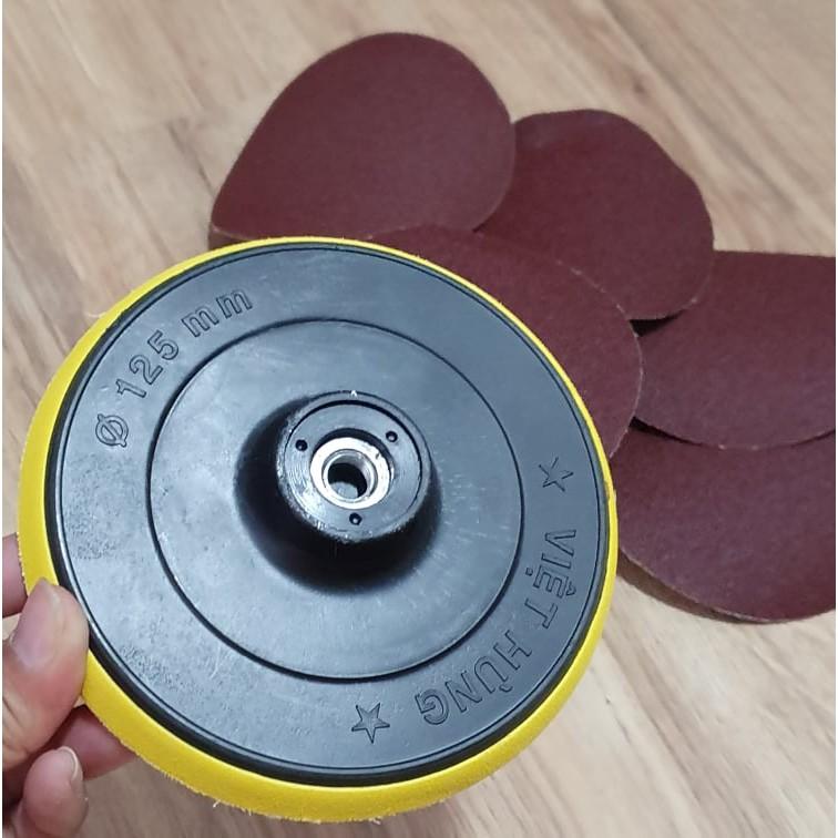 Bộ Phớt (đế) Mài Nhựa Với 5 Miếng Giấy Nhám Tròn 125mm( Cốt mấy 10 ly)