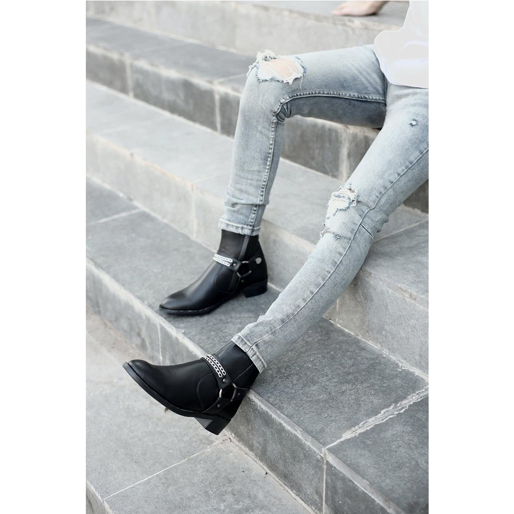 Giày Da Harness Boots Da bò Đế Cao Su Cao Cấp