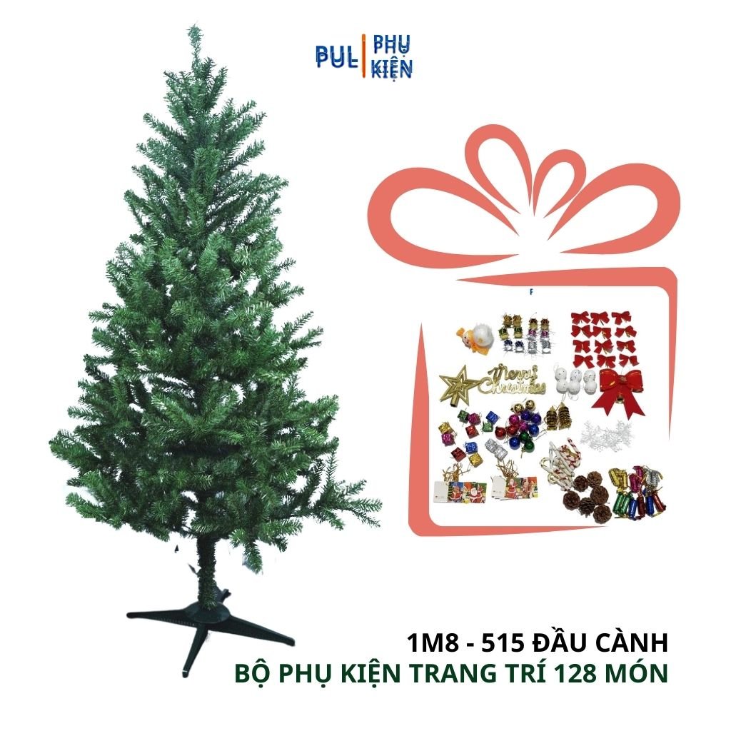 Cây thông noel 1M8 XANH TRƠN tặng ngôi sao và dây kim tuyến trang trí decor giáng sinh trong nhà ngoài trời