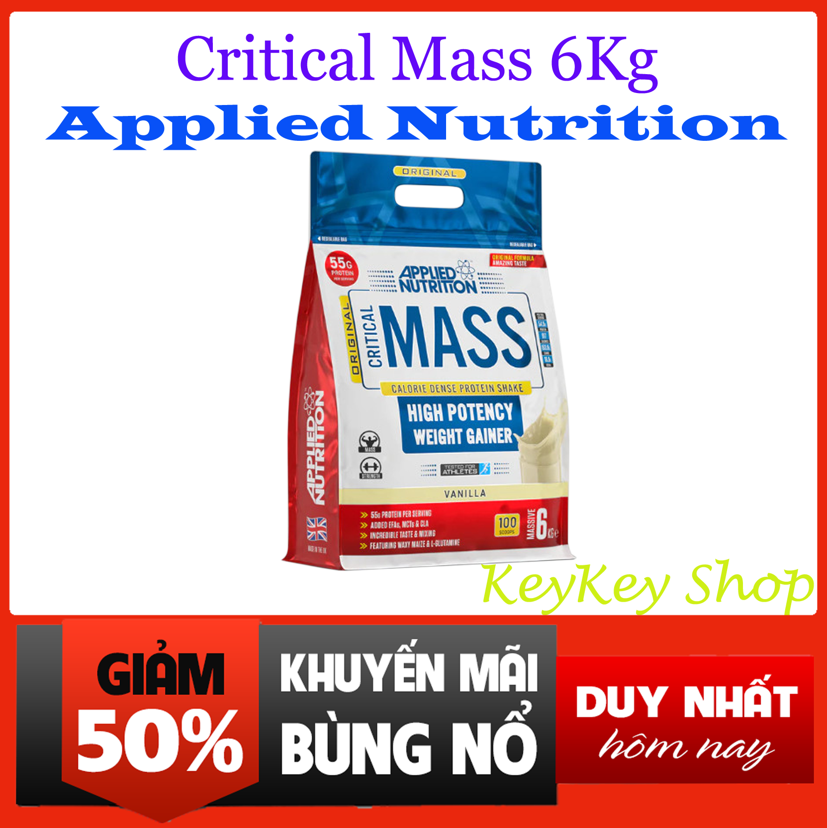Sữa tăng cân tăng cơ CRITICAL MASS Applied Nutrition 6KG vị Vani
