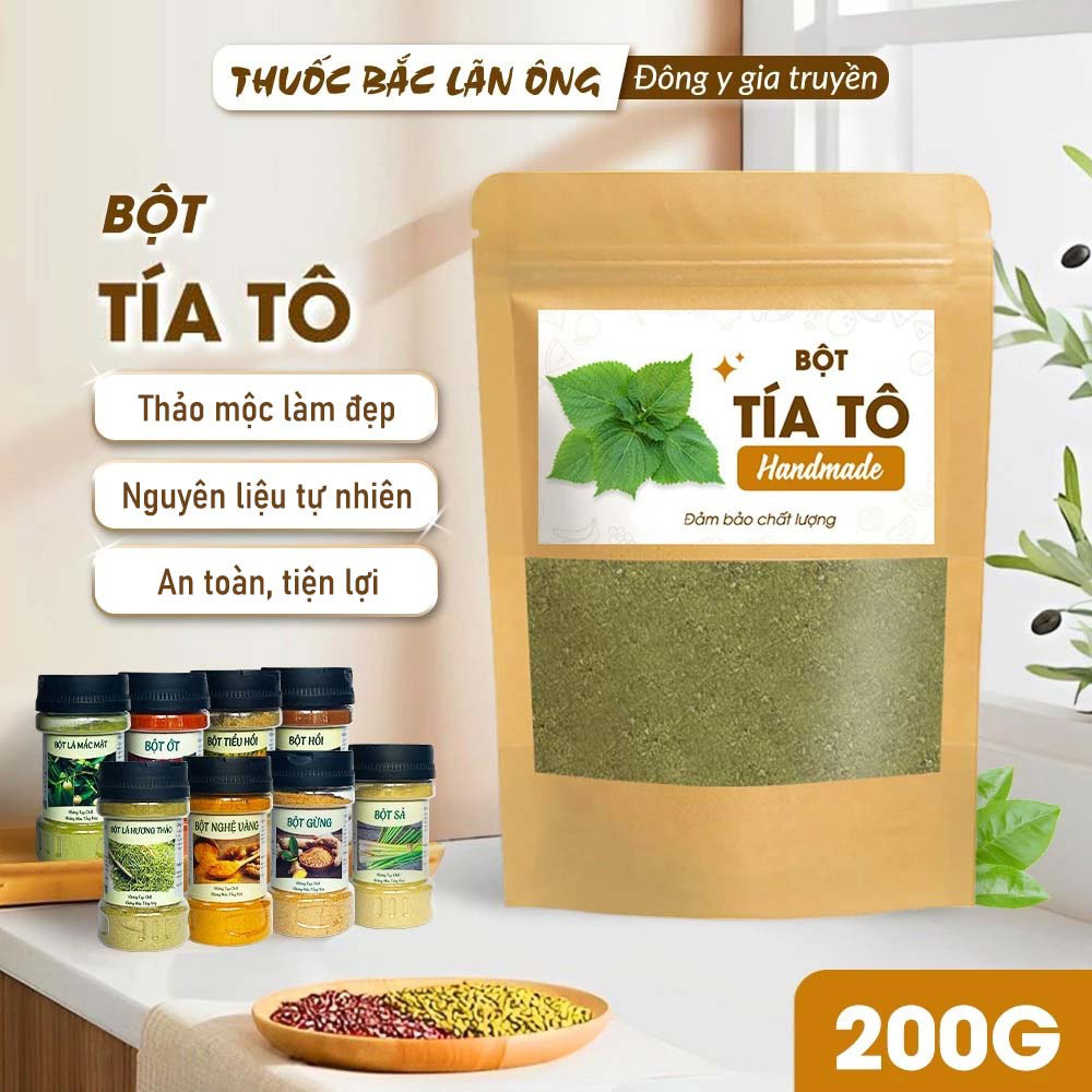 Bột tía tô 200g, nguyên chất, thơm mịn, dùng đắp mặt, pha uống - Lãn Ông