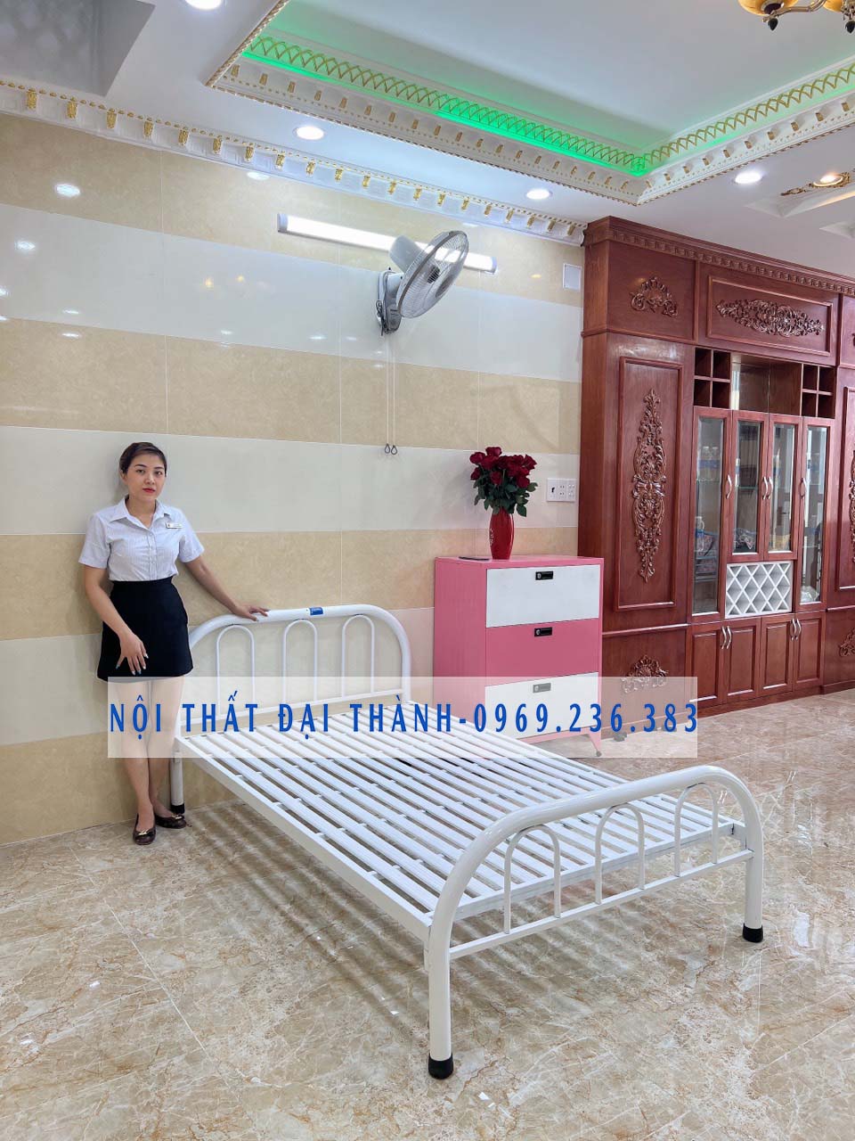 Giường sắt mẫu đơn giản kích thước 1m x dài 2m