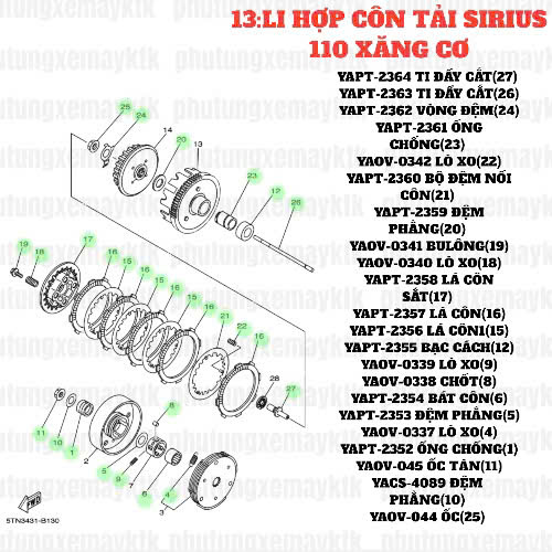 [Chính hãng Yamaha][13: LI HỢP CÔN TẢI] YAOV-045 Tán nồi trước xe số-EXCITER,SIRIUS,JUPITER SIRIUS RC-T110LEC (11)