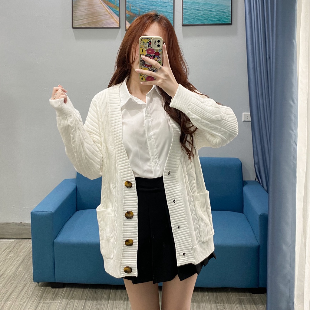 Áo cadigan nữ SIKY chất len vặn thừng siêu dày - KL12