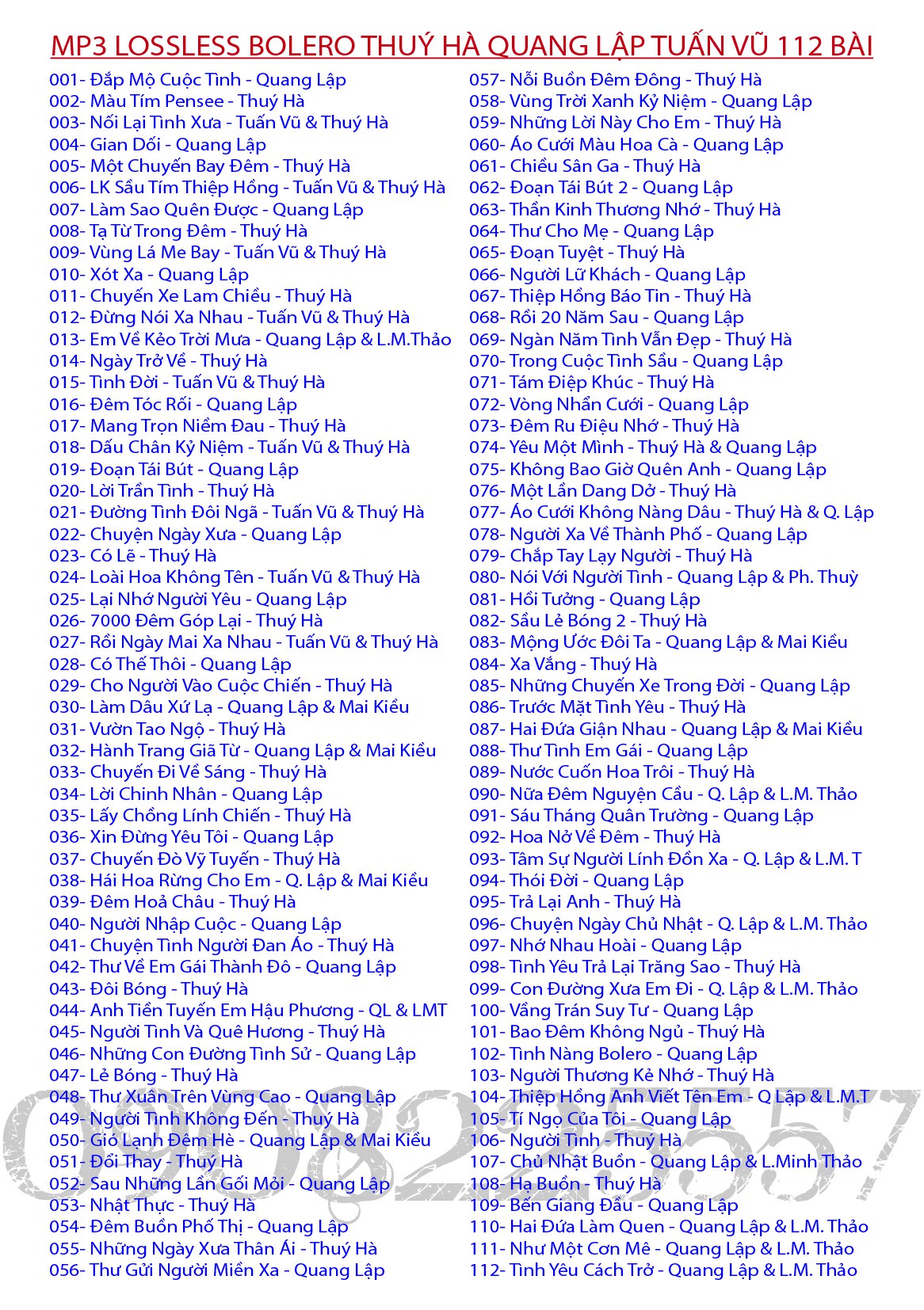 Mp3: Thuy Ha: Quang Lap: Tuan Vu: 112 Lossless Songs