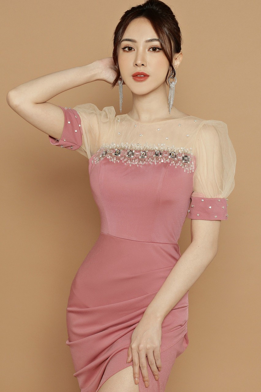 Đầm Dạ Hội Ngọc Phối Lưới - YB20668