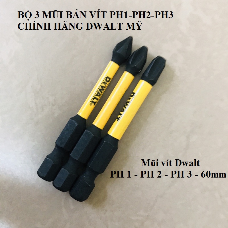 Bộ 3 mũi vít DeWalt Chính Hãng có từ mạnh Ph1,2,3