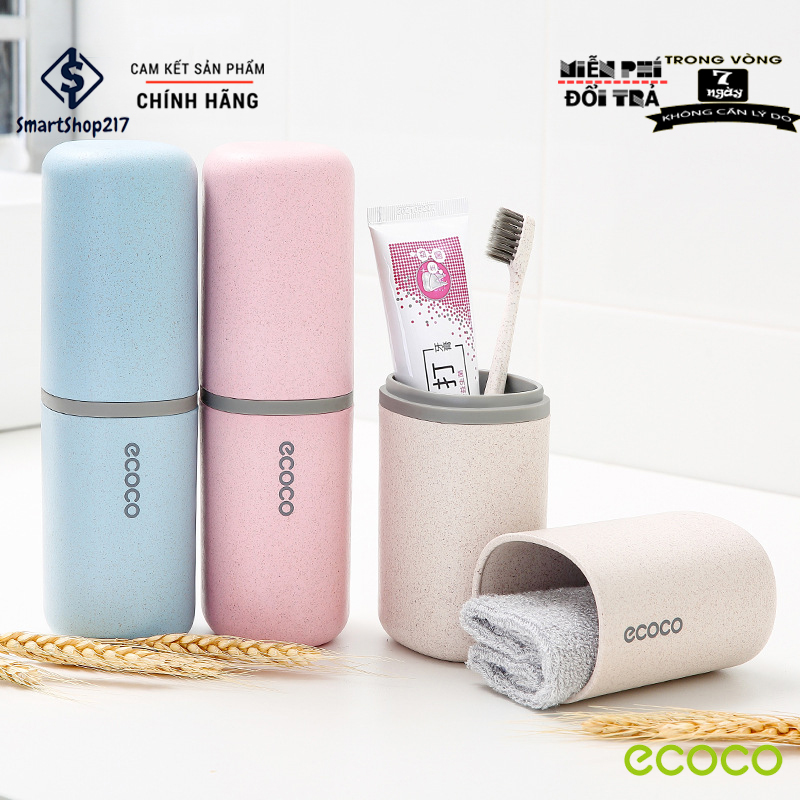 Cốc Để Bàn Chải Đánh Răng Và Khăn Mặt ECOCO 2 In 1 Làm Từ Rơm Lúa Mì