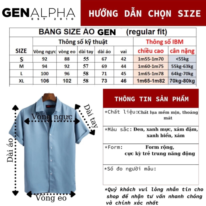 Áo Sơ mi nam GEN ALPHA,CHẤT LIỆU KATE LỤA, Sơ mi lụa 1 túi ngực công sở GEN124