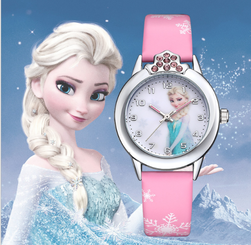 Nơi bán [HCM][CÓ VIDEO] Đồng hồ trẻ em dây da công chúa Elsa và Anna chống trầy xước chống nước tốt tặng pin dự phòng bảo hành 2 năm