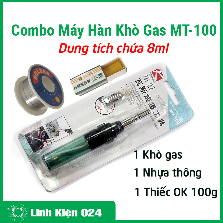 Combo máy hàn khò gas cầm tay mt-100 + cuộn thiếc ok 100g + 01 nhựa thông hộp