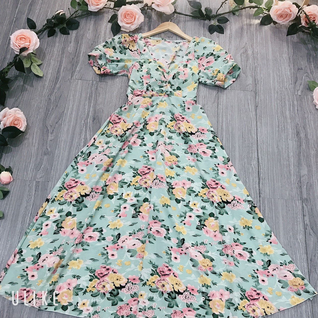 Đầm maxi hoa thiết kế có mút ngực (hình thật+video)