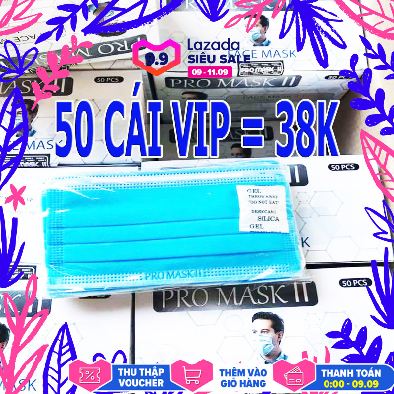 HOT khẩu trang y tế PRO MASK II CHÍNH HÃNG DẬP 100% NGUYÊ TEM LOGO 4 LỚP DÀY ĐẸP LUNG LINH MÀU XANH HỘP 50 CÁI VÔ 5 BỊCH 10 CÁI
