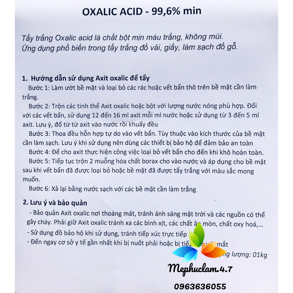 Oxalic acid (Bột chanh bột tẩy trắng)