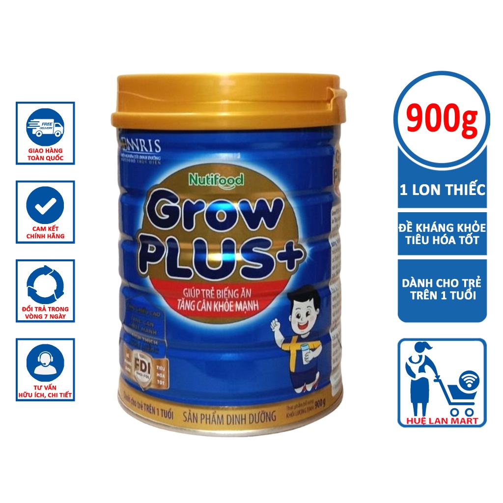 Sữa Bột Nutifood Grow Plus+ Xanh Hộp 900g (Dinh dưỡng hiệu quả giúp trẻ tăng cân khỏe mạnh từ 1~10 tuổi)