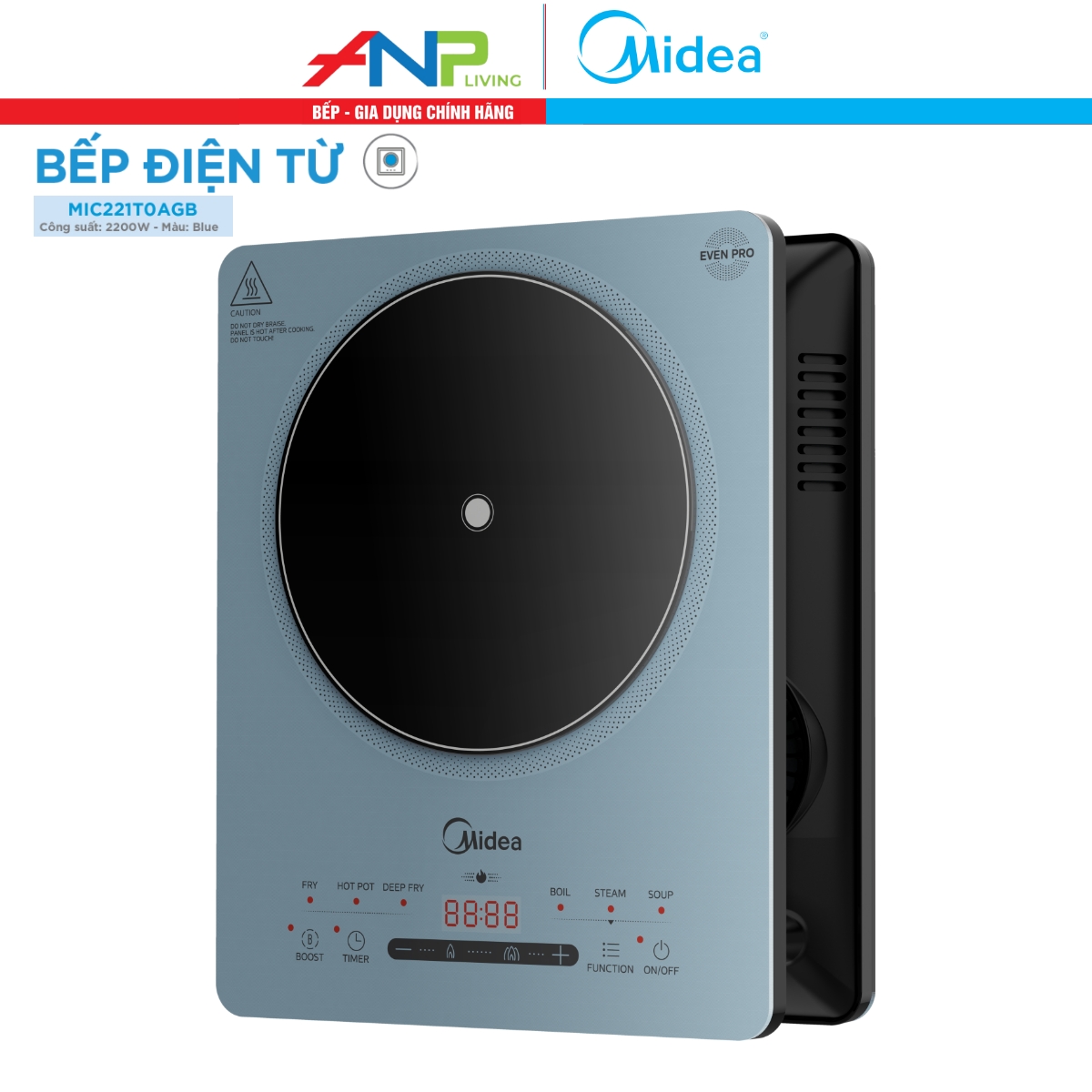 Bếp Từ Đơn Midea MIC221T (Bếp Điện Từ Công suất 2200W, Có Chức Năng Sôi Liu Riu)