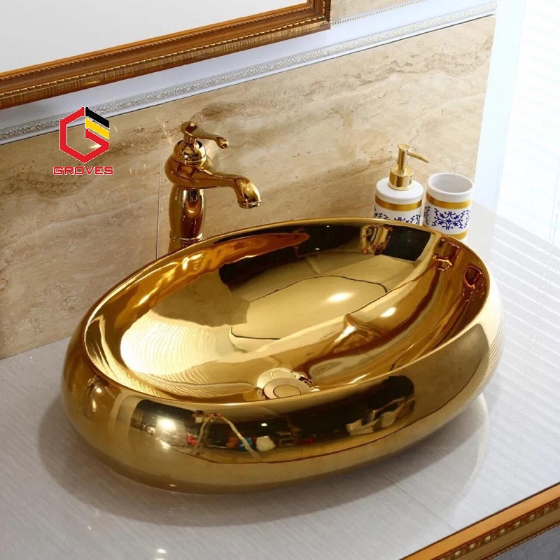 CHẬU RỬA MẶT, LAVABO ELIP, DƯƠNG BÀN MẠ VÀNG 065V (SẢN PHẨM BAO GỒM CHẬU)