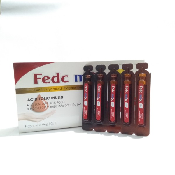 Phòng thiếu máu, mất máu Viên uống Fedc Max bổ sung Sắt và acid Folic tăng cường tái tạo máu mà không táo bón cho phụ nữ có thai, cho con bú-Hộp 20 ống uống không tanh, không hôi cao cấp